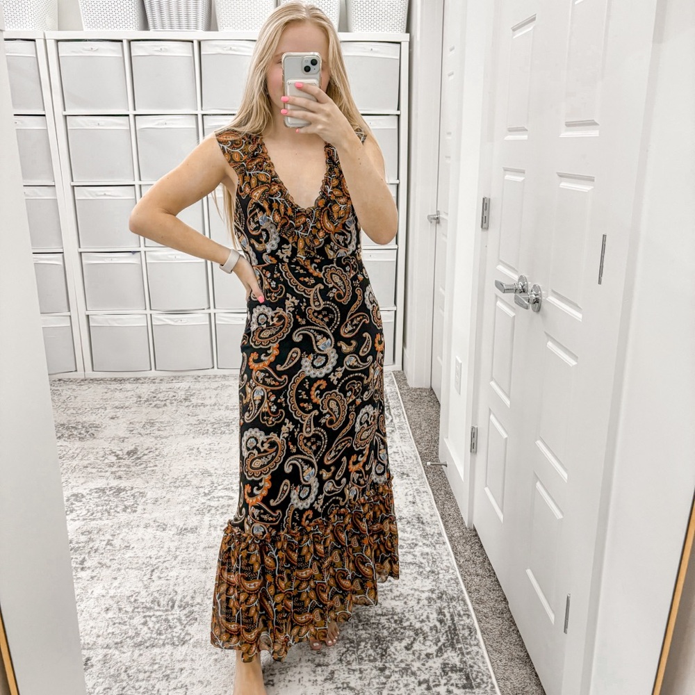 Wilfred Aritzia Paisley Ruffle Maxi Dress